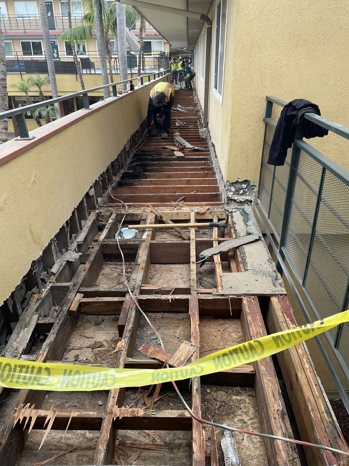 Commercial exterior wall stripped to studs