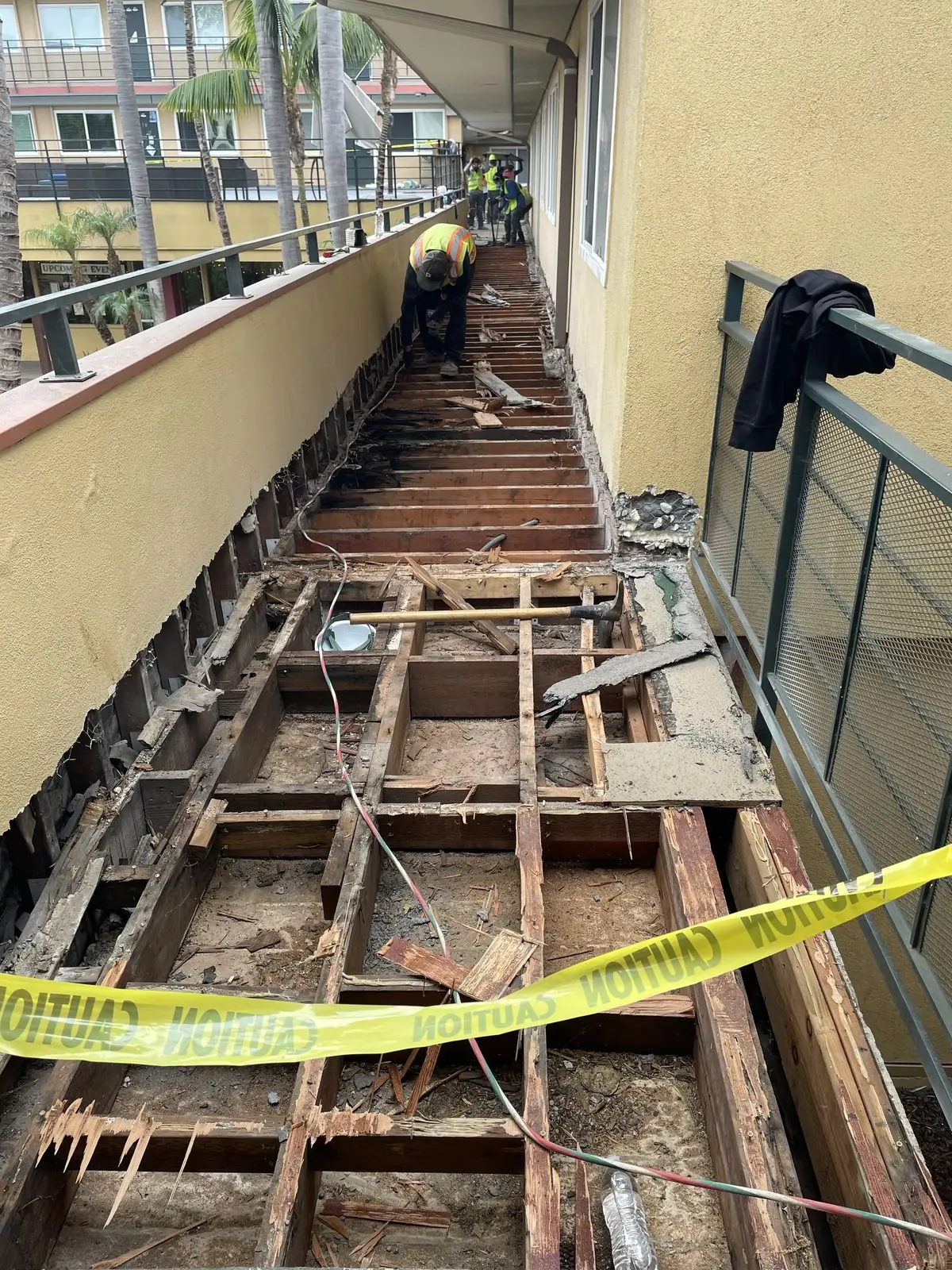 Commercial exterior wall stripped to studs