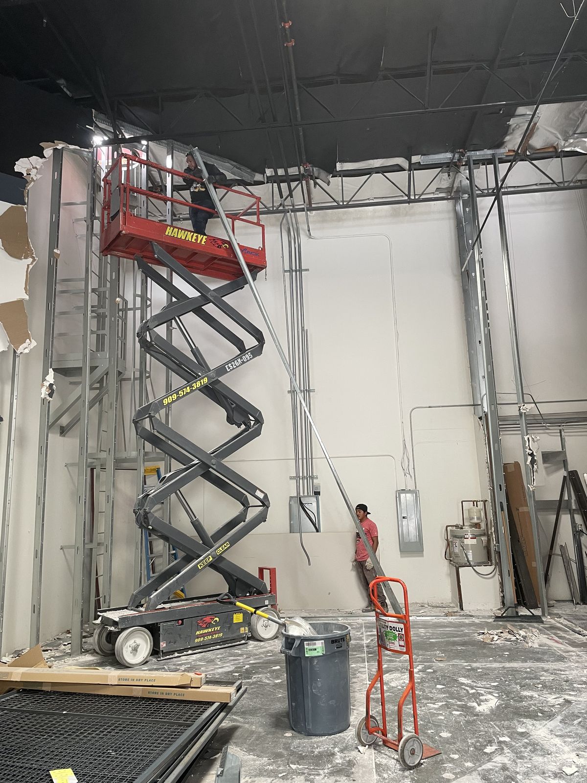 Commercial interior demolition with scissor lift