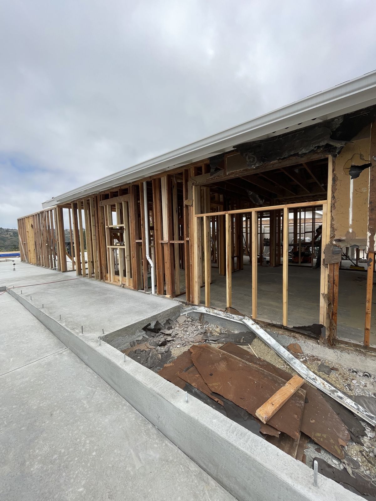 Residential interior stripped to wood framing